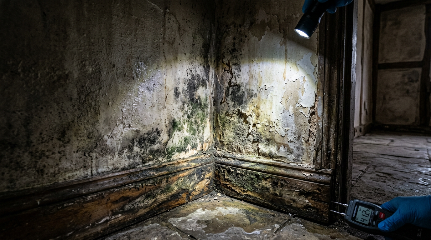 Damp and mould found during a building survey in an East Sussex period property