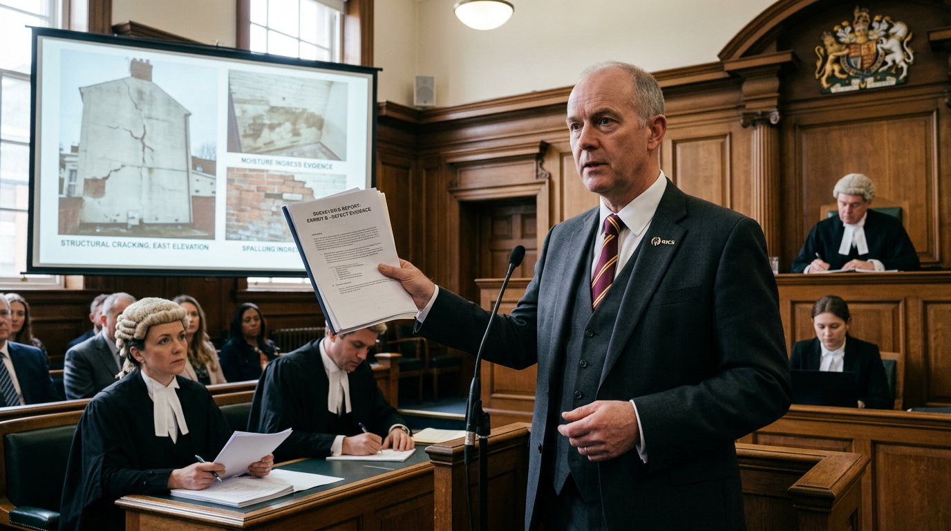 Expert witness surveyor presenting evidence in a legal dispute